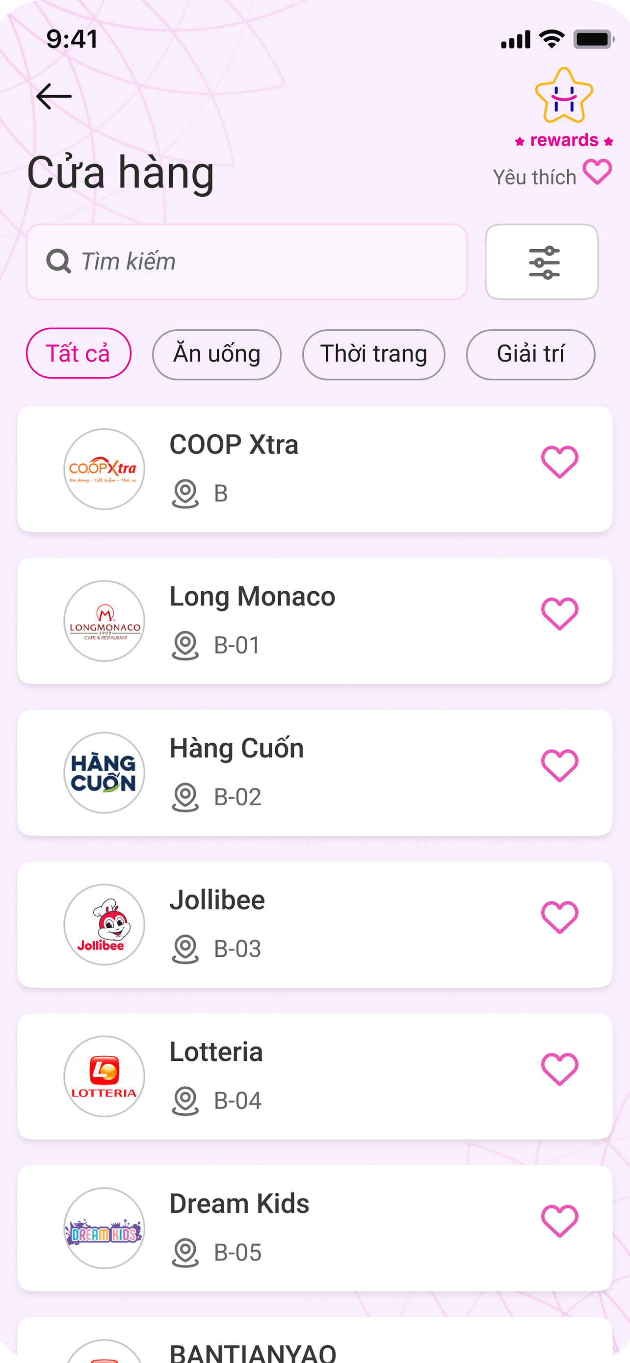 Danh sách cửa hàng trong app H-Rewards