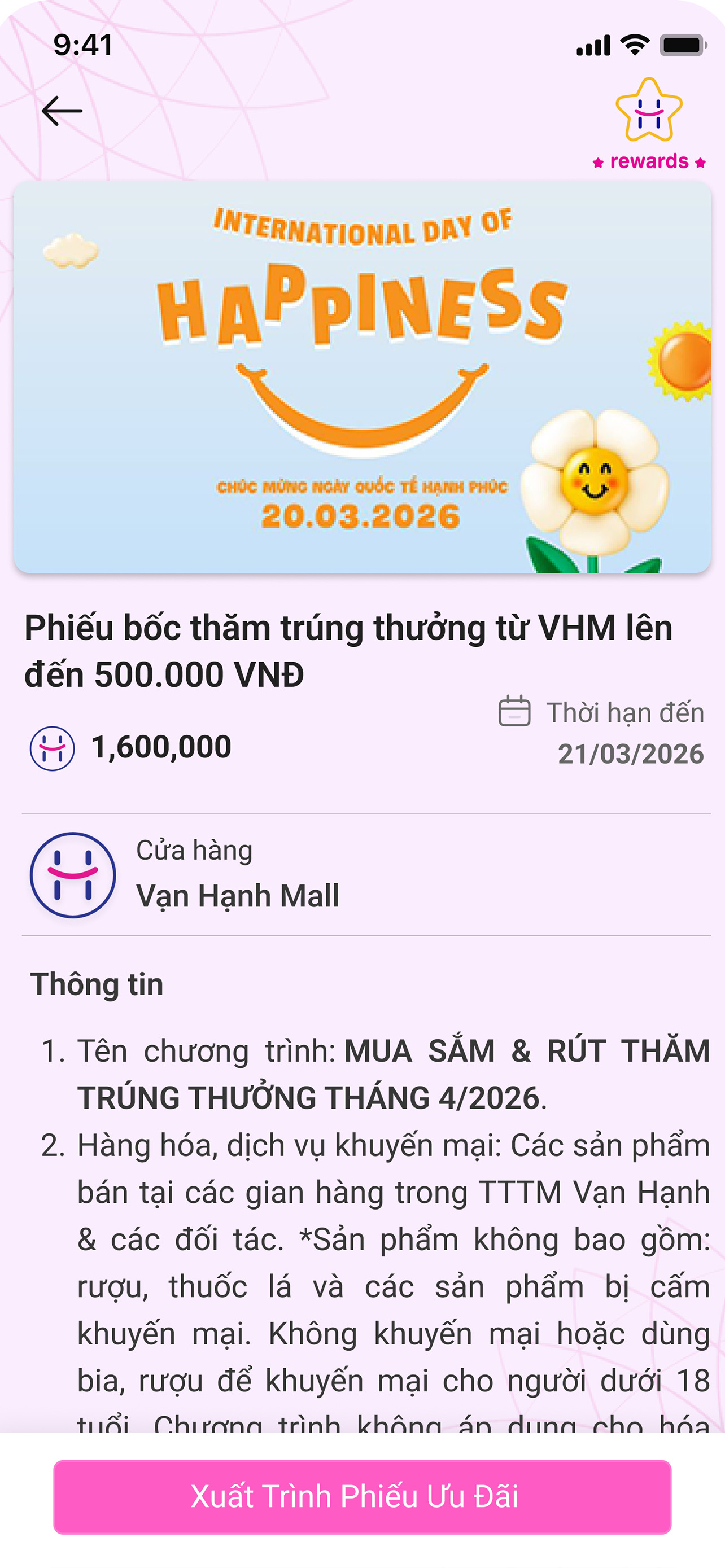 Chi tiết phiếu ưu đãi trong app H-Rewards